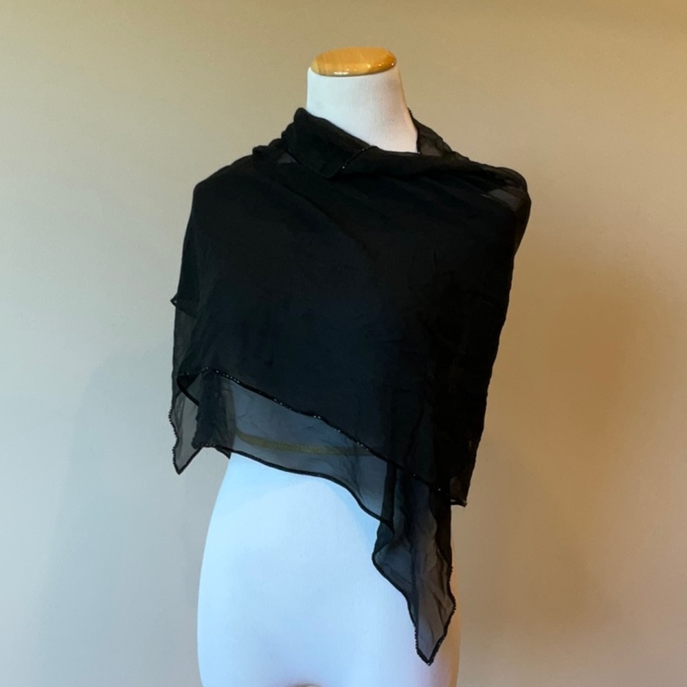Black Silk bead trimmed scarf - Picture 9 of 9